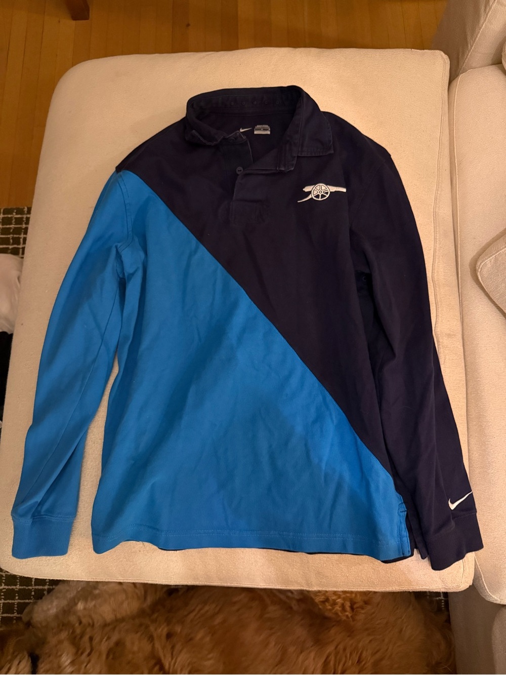 Nike Two-Tone Diagonal Blue Rugby Polo with Arsenal Crest